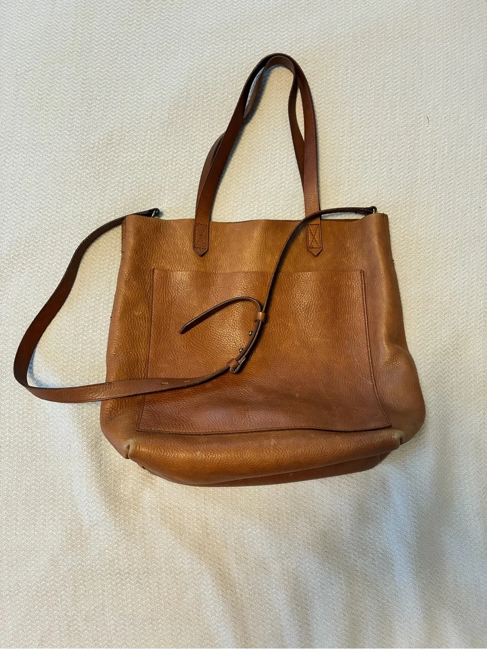 Madewell The Transport Tote Tan Leather Pocket Tote with Crossbody Strap